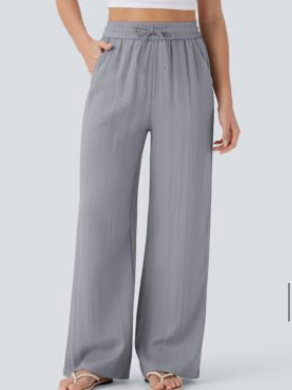 HALARA Light Gray Wide-Leg Drawstring Pants